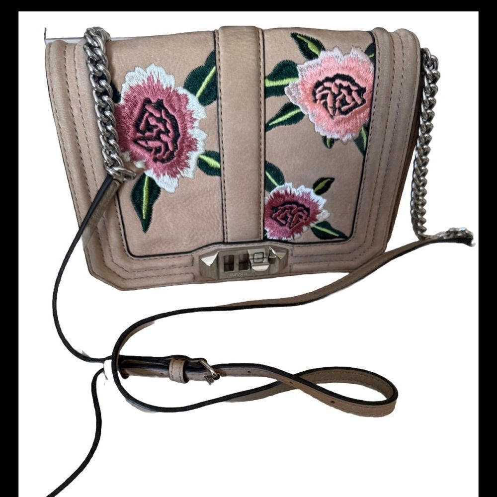 Rebecca Minkoff Floral Embroidered Nubuck Sandstone Crossbody Small Purse